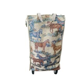 Horses Print Tapestry Collapsible Expandable Rolling Shopping Cart‎ Bag Jade